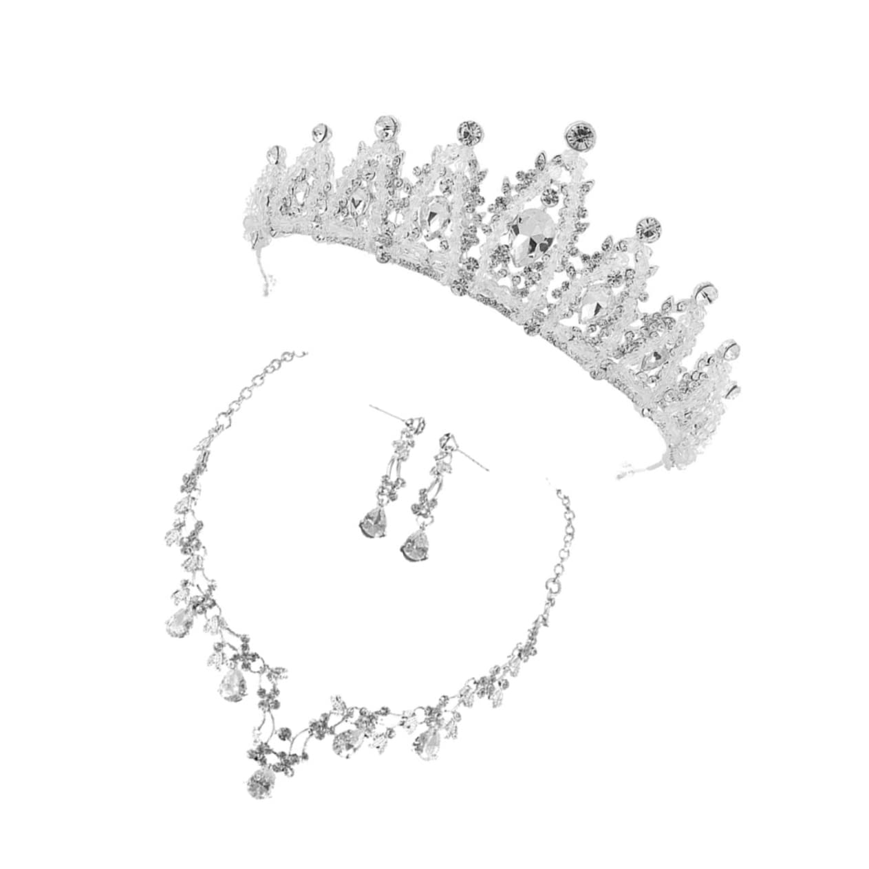 PACKOVE 1ensemble Parure De Mariée Zircon Avec Collier Et Boucles Oreilles Couronne Ensemble Élégant Pour Femme Pour Mariages Et Anniversaires