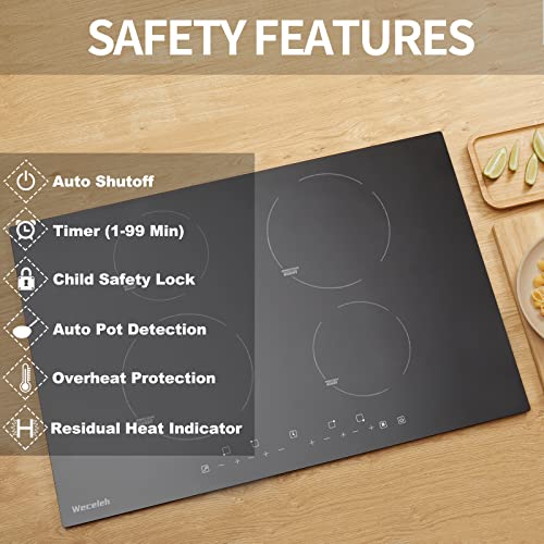 Induction Cooktop 30 Inch, Weceleh Electric Stove Top 4 Burner 7000W, Built-In Induction Stove Top 220-240V, Electric Cooktop With 9 Power Levels (No Plug), Timer & Child Safety Lock, Boost Function #TOP2