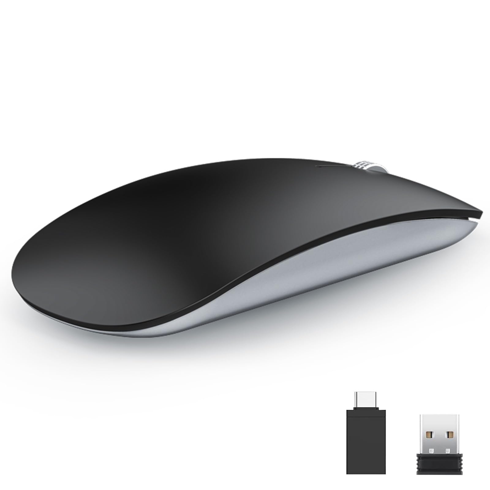 Uiosmuph U58 Wireless Mouse, Rechargeable & Noiseless Mouse Ultra Slim 2.4G PC Computer Laptop Mouse with USB Nano Receiver, 1600 DPI Travel Mice for Windows Mac Linux Macbook (Matte Black)