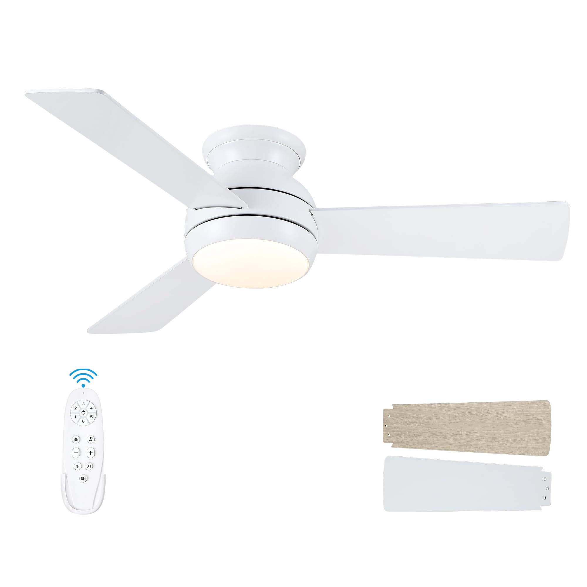 42 Inch Ceiling Fans with Lights and Remote White Low Profile Ceiling Fan with Light Flush Mount Reversible
