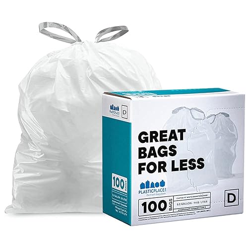 Plasticplace Bolsas de basura de ajuste personalizado, compatibles con simplehuman Code D blanco con cordón de 5.3 galones  20 litros, 15.75 x 28 disponible en Yaxa El Salvador