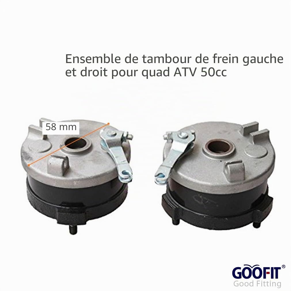 GOOFIT Mâchoires de Frein Gauche et Droite - Frein à Tambour avec Anneaux de retenue et Ressort Remplacement pour ATV 50 CC