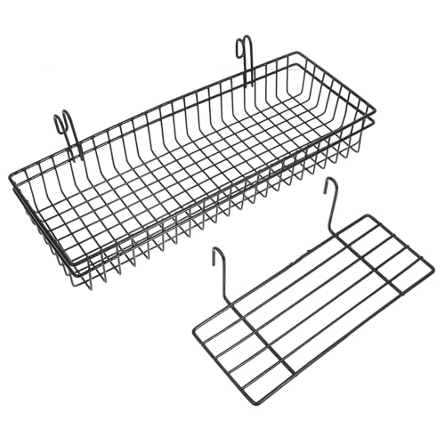VILLFUL Estante de Rejilla Metálica Negra 2 Piezas, Cesta Colgante de Pared de Hierro, Organizador Multifuncional para Almacenamiento en Cocina y Hogar