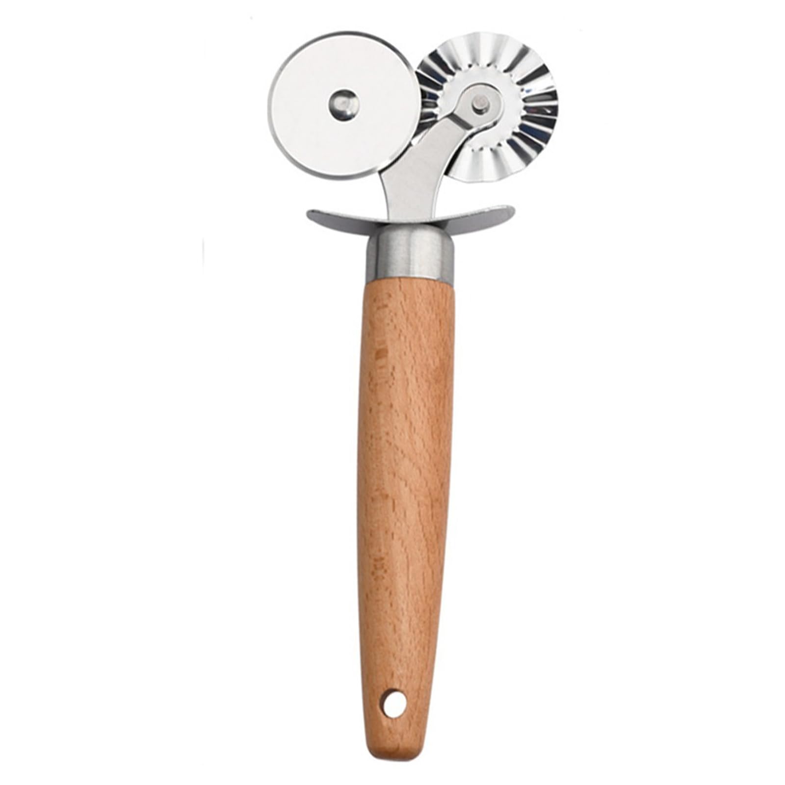gifthub Stainless Steel Double Roller Pastry Wheel Cutter with Long Wooden Handle,Ravioli Cutter Wheel with Hanging Hole,Easy to Storage,Multipurpose Pasta Cutter Wheel for Kitchen