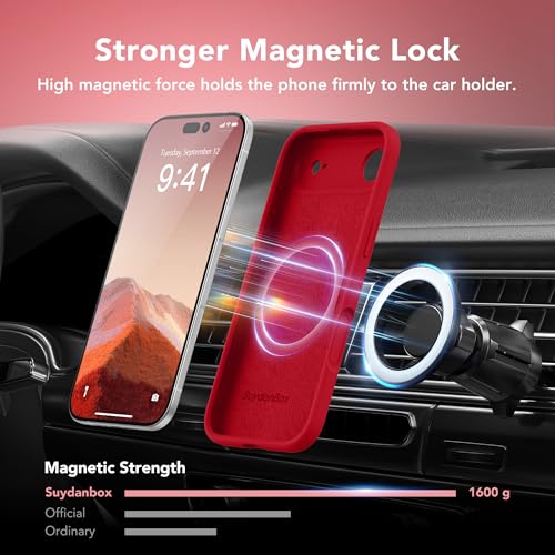 Image of Magnetic for iPhone Air Case, Compatible with MagSafe, [Full Camera Protection][Screen Protector] Silicone Shockproof Protective Phone Case for iPhone 17 Air 6.5 inch, Deep Red