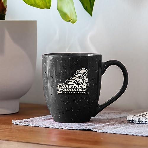 Image of Rico Industries NCAA Coastal Carolina Chanticleers Black Personalized 16 oz Team Color Laser Engraved Speckled Ceramic Coffee Mug