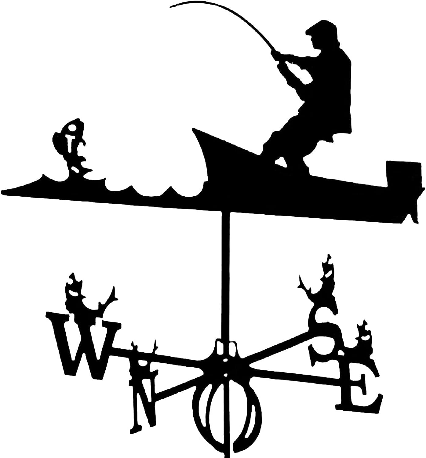 WIQUYBML Weathervanes for Garden Metal Wind Vane Roof Mount Weathervan Halloween Weather Vanes Roofs, Yard, Cupola/Angler/62 * 32Cm