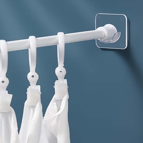 Miniatura 7 de LADYMOON Soporte adhesivo para barra de cortina de ducha, 4 unidades, soporte de tensión transparente, sin taladrar (no incluye varilla) (solo para