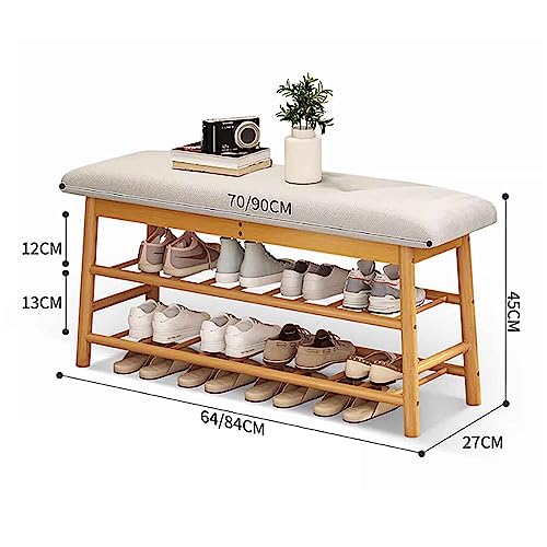 Tabouret à chaussures en bambou avec double étagère de rangement gain de place