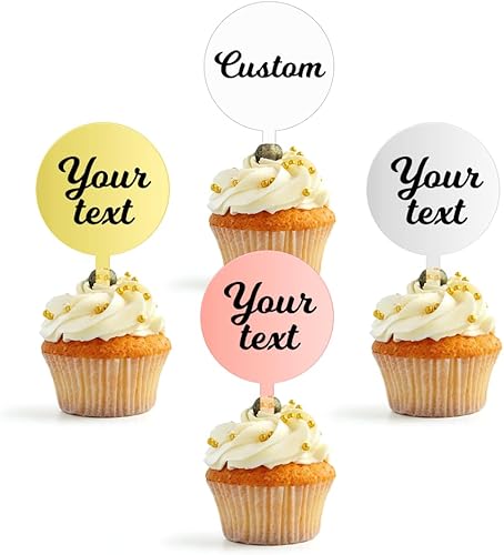 Decoración personalizada para cupcakes, 12 piezas, acrílico, personaliza tu taza de texto, decoración de tartas, para cumpleaños, boda, graduación,