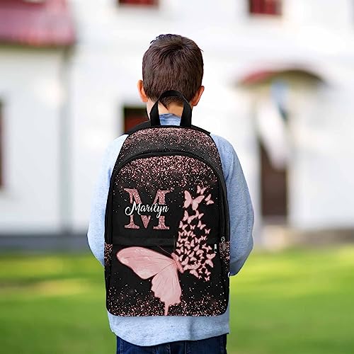 InterestPrint Personalized Shoulder Bag Backpack with Name Customized Pink Sparkle Butterfly Pattern Backpack Custom Casual Bag Knapsack Daypack Bag for Camping Shopping4