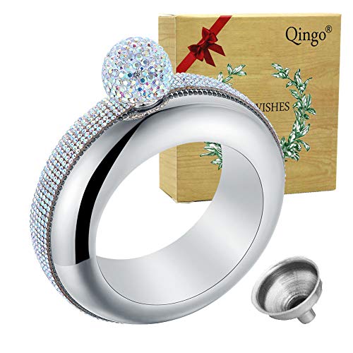 Image of Flask Bracelet Bangle Flask Creative Stainless 304 Steeland Hip Flask Funnel Set For Women 3.5 oz (Sliver Rhinestones)