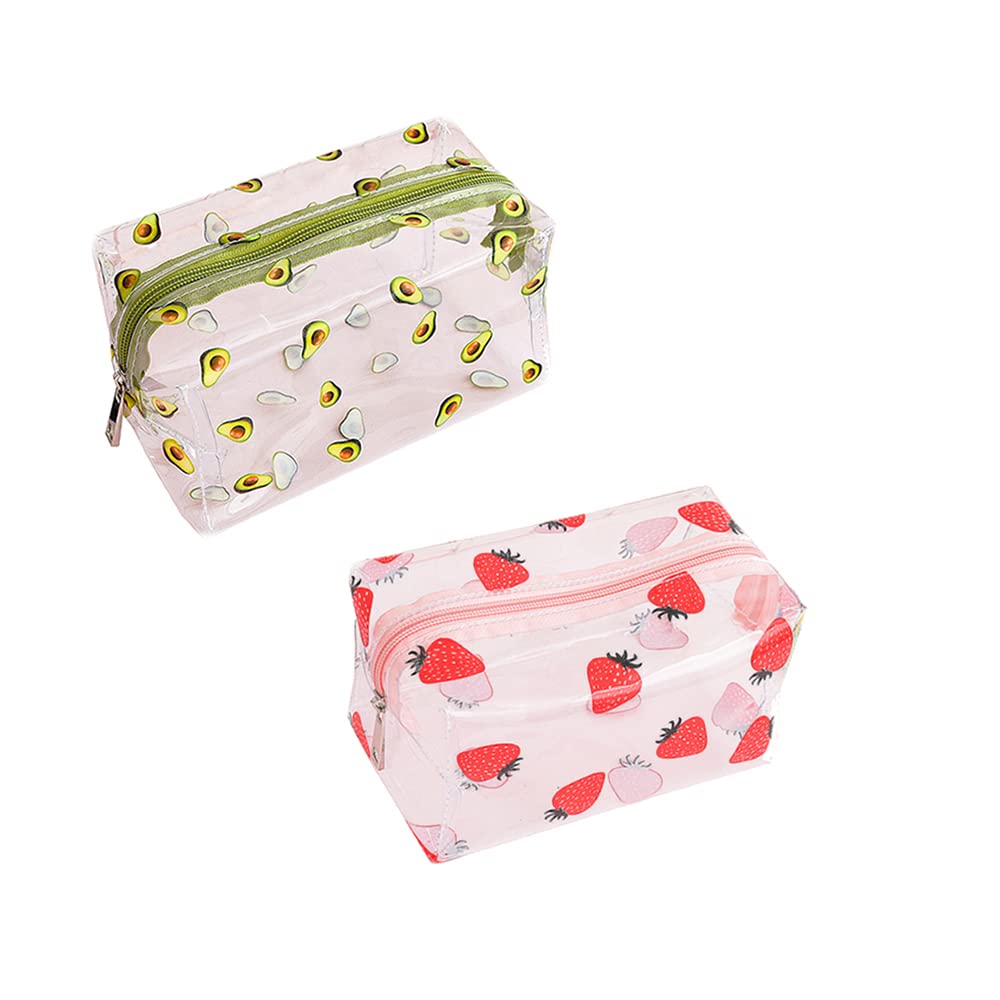 2 Pcs Cute Crystal Clear Cosmetic Bags, Travel Toiletry Clear Makeup Bags, Portable Makeup Brushes Kit Storage Bag, Waterproof Cartoon Organization
