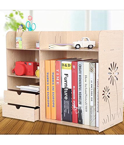 Wood Board File sorter Desktop Organizer Rack Shelf Cubbies Office Supplies Holder Makeup organizer (Beige)