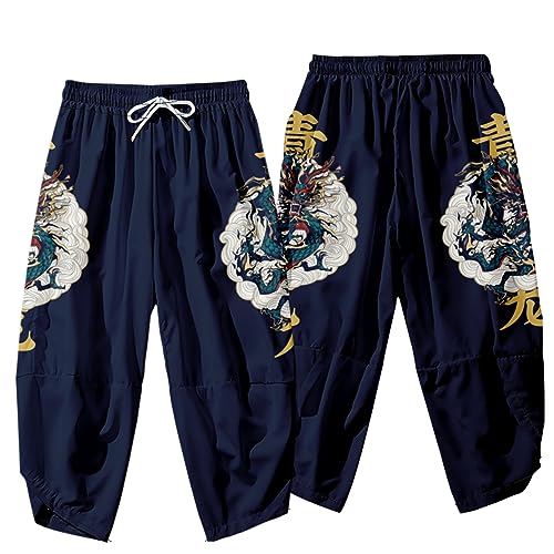 Image of DOSLAVIDA Men's Japanese Kimono Cardigan Suit Chinese Style Printed Jacket Pants Set Open Front Seven Sleeve Top & Shorts