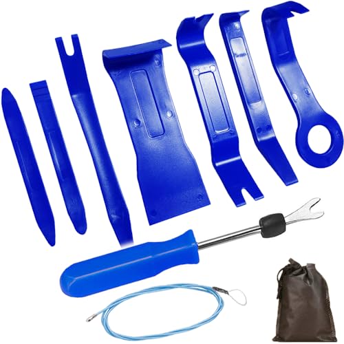 ToBeBold 内装剥がし 内張り剥がし パネルはがし 脱着工具 クリップクランプツール 配線ガイド 収納袋付き９点セットブルー