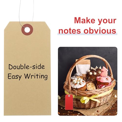 QUARKZMAN 100 Stück Hängeetiketten, Versandetiketten mit Drahtschnur, Papieretiketten zum Beschriften, geeignet für Gepäck, Kleidung, Weinflaschen (12,1 cm x 6 cm, Kraft)