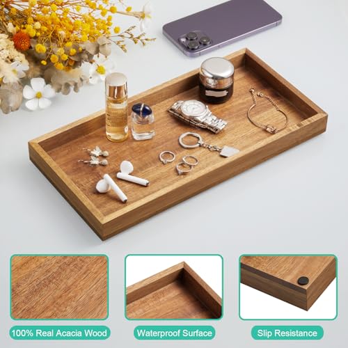ALELION-13-Bathroom-Vanity-Tray-for-Counter-Acacia-Wood-Decorative-Tray-for-Toilet-Tank-Makeup-Perfume-Jewelry-Catchall-Coffee-Table-Wooden-Kitchen-Countertop-Organizer-for-Soap-Dispenser