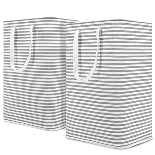 DOKEHOM 77L [2 pièces] Grand Organiser Paniers pour Vêtements Stockage, Cordon Paniers à Linge, Pliable Sac à Linge, Pliage Grande Capacité Corbeilles à Linge (Gris) Cover
