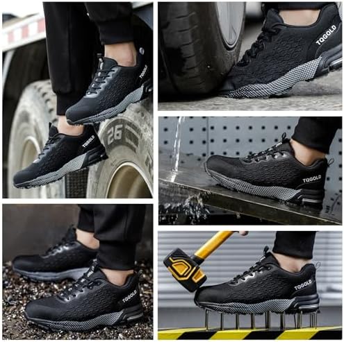 AONEGOLD Mens Womens Steel Toe Safety Working Shoes Lightweight Breathable Industrial Construction Sneaker Black 42 | Image 6