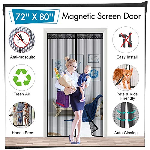 72"(w) x 80"(h) Hands Free Magnetic Screen Door for Sliding French Doors, Full
