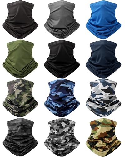 Image of Cuffbow 12 Pack Men Balaclava Neck Gaiter Cooling Breathable Face Mask UV Protection Scarf Hiking Bandana for Men /Women