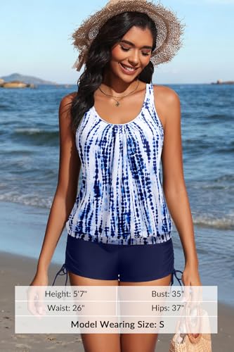 Image of Yonique Blouson Tankini Swimsuits for Women 2 Piece Bathing Suits Tops with Boyshorts Modest Loose Fit Swimwear