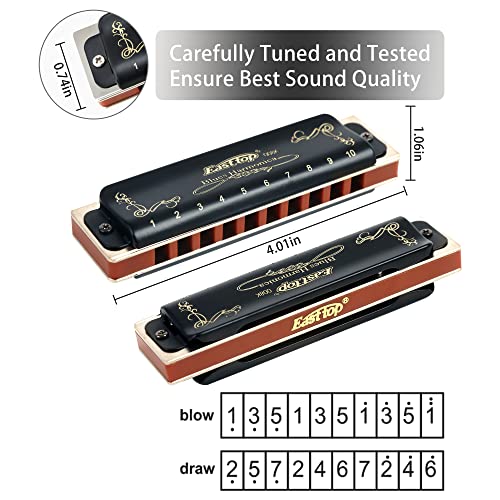East Top T008K-BK-E Harmonica, Diatonic Harmonica Key Of E, 10 Holes 20 Tones 008K Blues Harp Mouth Organ Harmonica thumb #3