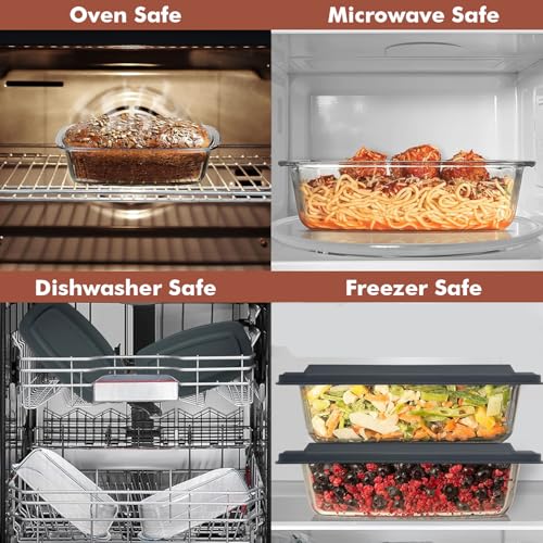 Razab LARGE 7.6 Cups/1800 ML/1.9 Qt Glass Loaf Pan with Lids (Set of 2) - Meatloaf Pan BPA free Airtight Lids Grip Handle Easy Carry, Microwave and Oven Safe - Loaf Pans For Baking Bread, Cakes - Image 6