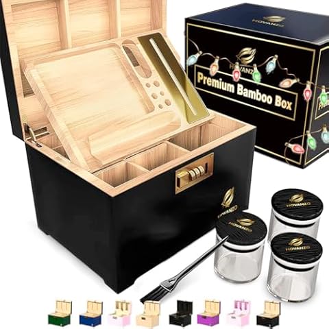 HOVANZO Premium Bamboo Storage Box Set Cover