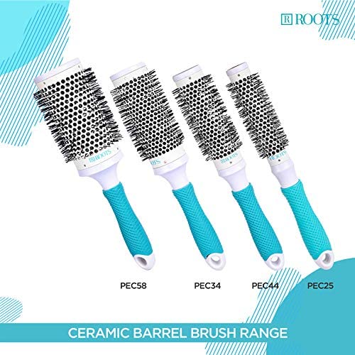 Image of ROOTS Theramic Barrel Hair Brush Pack of 2 | Ceramic Coated Body for Uniform Heating | For Blow Drying, Curling, Straightening, Add Volume & Shine | For Men & Women | Model - PEC34 & PEC44