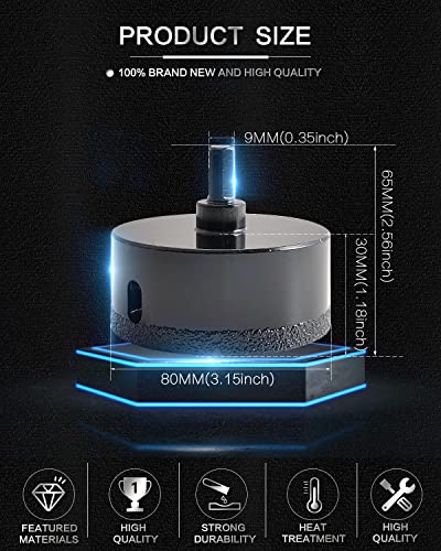 KATUR Diamond Drill Bit Brazed Core Hole Saw 80mm, Hollow Hole Cutter for Glass Porcelain, Tile, Marble, Ceramic, Granite - Image 2