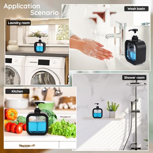 Image of Segbeauty 16.9oz Hand Soap Dispenser, 500ml Leak-Proof Liquid Soap Dispenser for Bathroom, Black Modern Dish Soap Dispensers for Kitchen Sink, Refillable Plastic Pump Bottle with Waterproof Labels