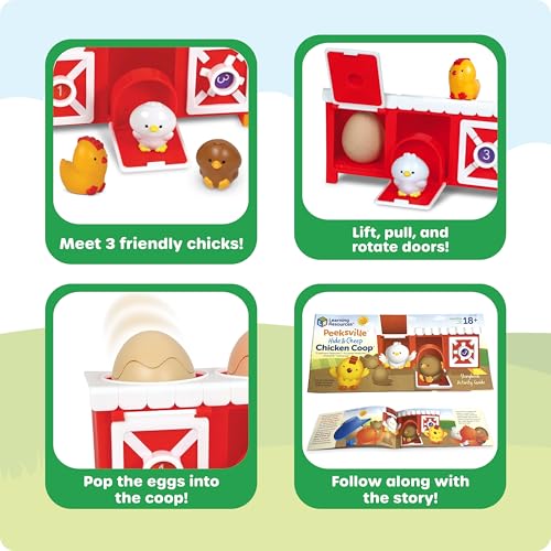 Image of Learning Resources Peeksville Hide & Cheep Chicken Coop - Farm Animal Toys, Farm Animals Barn Set, Peekaboo Toy Animals for Toddlers, Toddler Playset, Montessori Kids Set for Boys and Girls