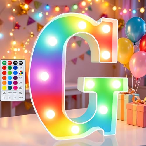 Image of LED Marquee Letter Lights, 18 Colors Changing Light Up Letters with Remote, RGB Alphabet Letters Sign for Girls Boys Gift Birthday Party Night Light Bedroom Wedding Christmas Decor-Colorful G