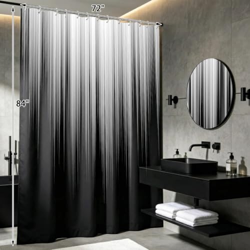 Image of AAtter Black White Gothic Shower Curtain, Extra Long 72x84 Inch, 12 Hooks