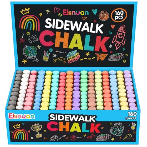 160 PCS Sidewalk Chalk, 16 Colors Non-Toxic Washable Jumbo Sidewa...