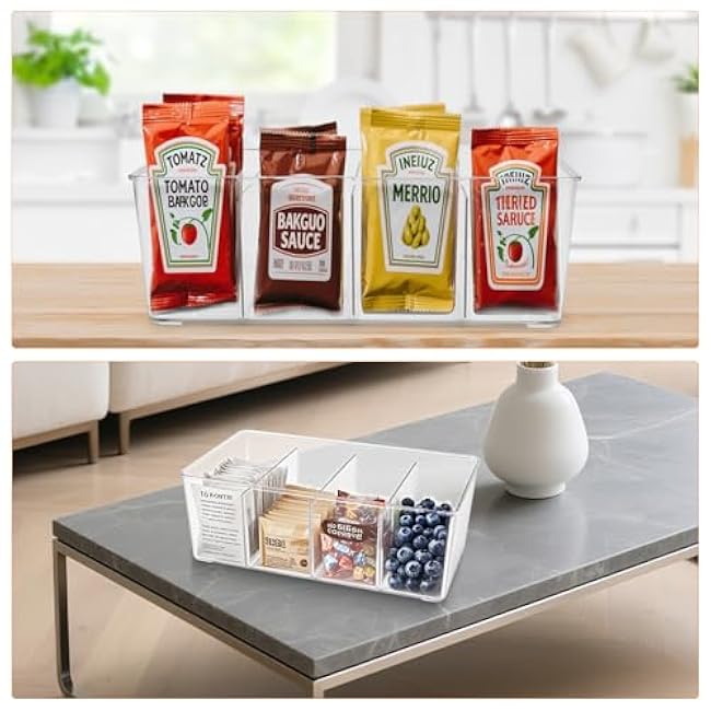 2 Pack Sauce Packet Organizer, Storage Box for Ketchup Packets, Hot Sauce Packets, and Condiment Packets, Made of Clear Plastic, Suitable for Kitchen Storage, Refrigerator Storage, One Lid Included