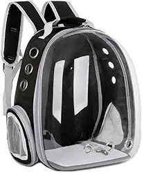 Mochila Bolsa Transporte Pet Cachorro Gato Filhote Adulto Com Ventilação Passeio Visão Panorâmica Transparente Animal Pequeno Porte (Preto)