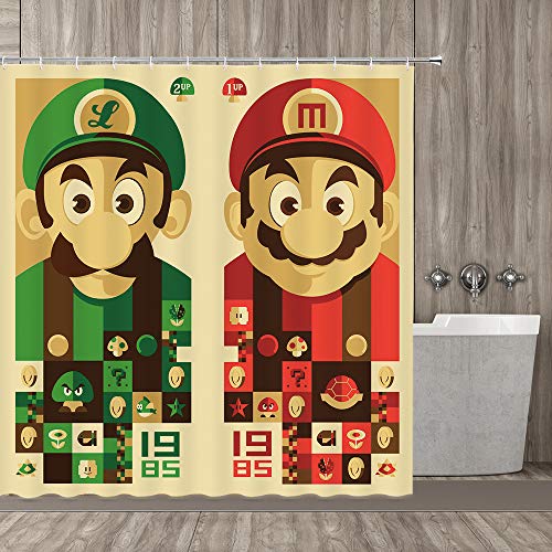 qianliansheji cortina de ducha, diseño de dibujos animados Super Mario por encargo de tela de poliéster impermeable para baño, accesorios de baño con ganchos, 70 x 70 Cover