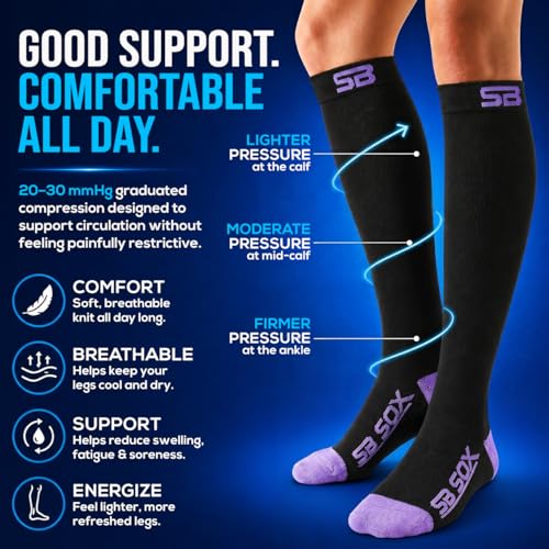 Image of SB SOX Compression Socks for Men & Women (20-30mmHg) - Best Compression Socks for Flying, Medical, Sports, Wide Calf Fit, and Daily Wear