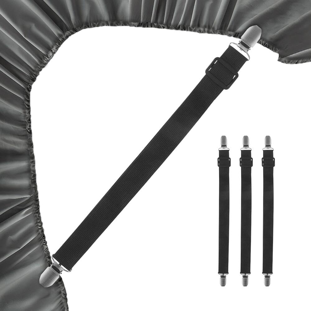 FGYSheet Fastener, Bed Sheet Holder Strap for King, Queen, Full, Twin Bed, Adjustable Fitted Sheet Suspenders Grippers with Non-Slip clip and Elastic Band (Fitted Sheet Straps(4PCS))