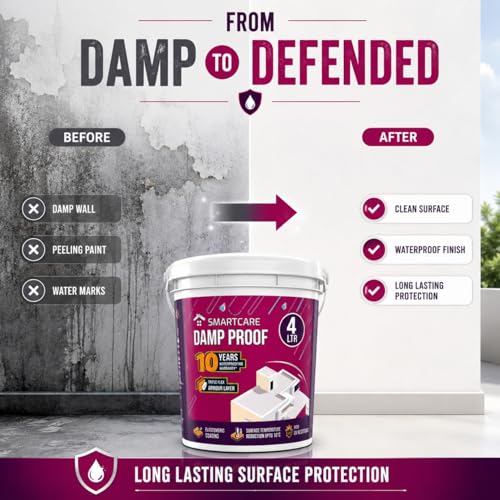 Image of Smart-Care Damp Proof Waterproofing Paint | Fiber-Reinforced Elastomeric Liquid Membrane for Terrace, Roof & Exterior Wall Leakage Protection (White) (4 Liters)