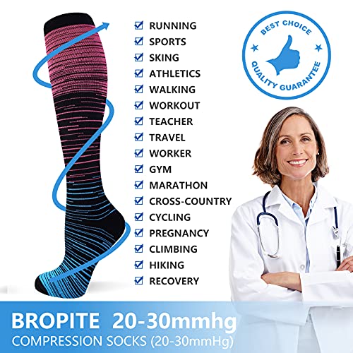 Image of bropite Compression Socks for Women &Men Circulation-Support Knee High Socks 20-30 mmhg-Best for Running,Medical,Nurse,Travel, 06 -Assorted 03, Small-Medium