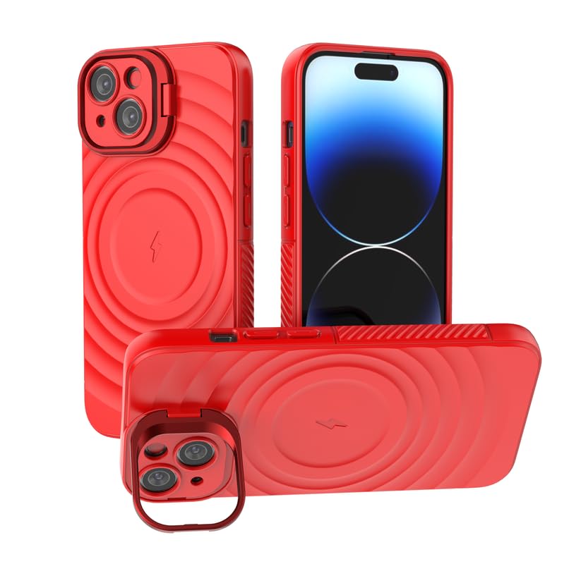 Image of LuxuryKase Shockproof Case for iPhone 15 | Ripple Pattern | Camera Protection | Inner Velvet Fabric Lining | Protective Cover with Enhanced Grip & Wireless Charging Support - Red