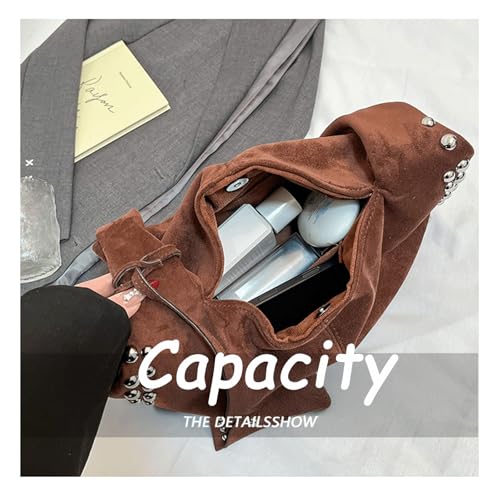 Studded Purse Metal Studs Soft Suede Studded Purse Crescent Western Hobo Trendy Slouchy Shoulder Bag for Women Daily Party3