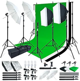 LINCO Lincostore Photo Video Studio Light Kit AM169 - Including 3 Color Backdrops (Black/White/Green) Background Screen