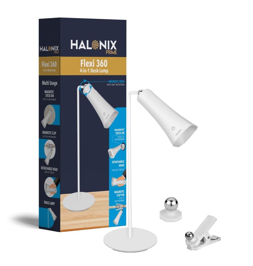 Halonix Prime 4-in-1 Flexi 360 Portable Desk Lamp | Multi Usage Study lamp| Detachable Head | Use as a Torch | Flashlight | Stick it Anywhere | Clip it Anywhere | Rechargeable Table lamp|-image-0