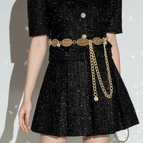 Western Chain Belt for Women, Bronze Western Concho Chain Belt Western Cowgirl Chain Belts Adjustable Metal Belts for Dresses Jeans Country Concert Outfit4