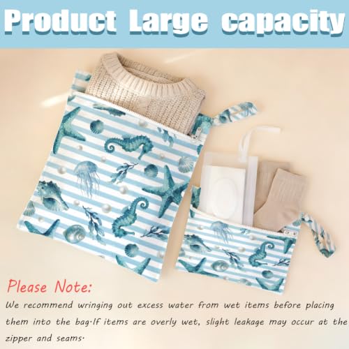 SUPERDANT 2 piezas Bolsa seca impermeable con diseño de vida marina, gran capacidad, plegable, bolsillos para traje de baño, toalla, playa, gimnasio y viaje miniatura 4